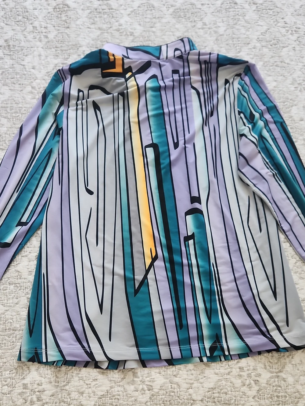 jamie sadock sunsense Lavender & Teal Geometric Zip-Front Long Sleeve Polo - Picture 6 of 6